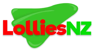 LolliesNZ Green Jet Plane Logo with name LolliesNZ across it in Red and Green.